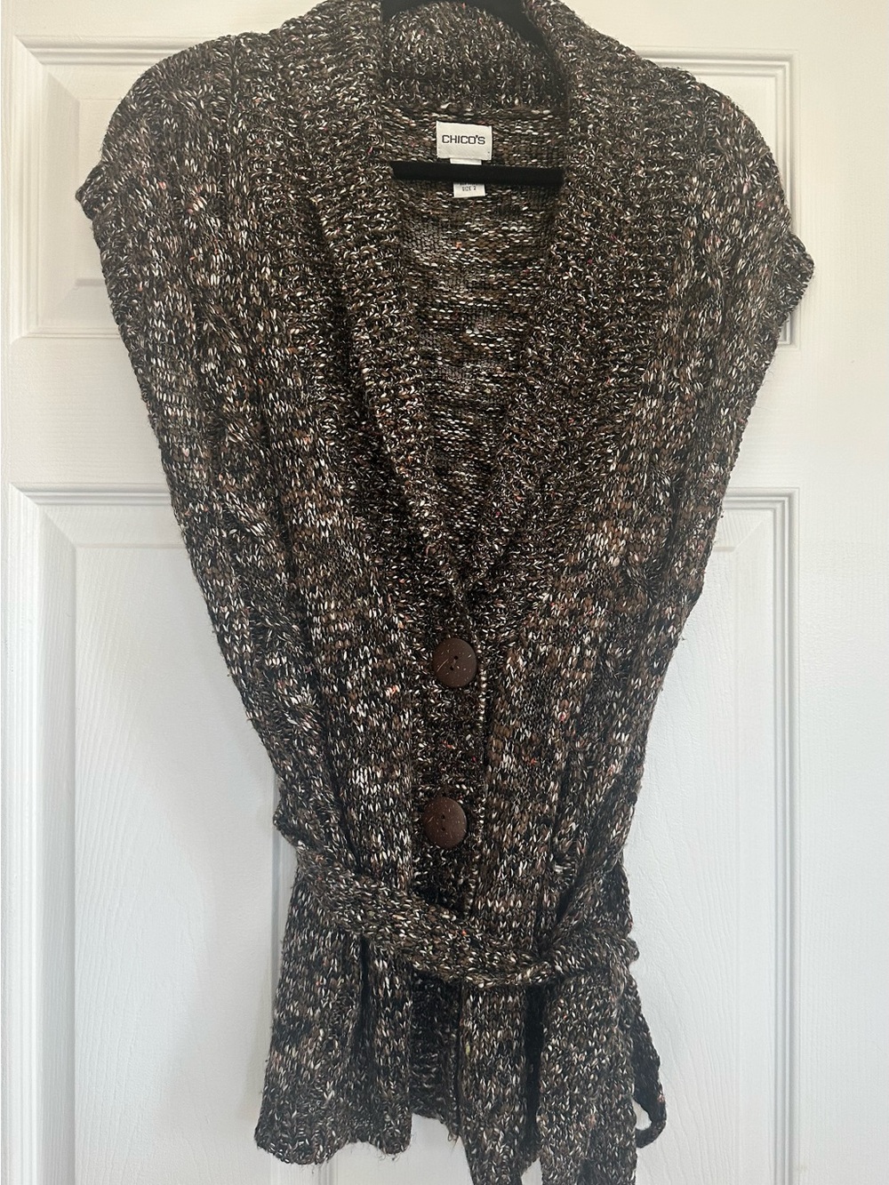 Chico's Brown Marled Knit Button-Front Belted Cardigan